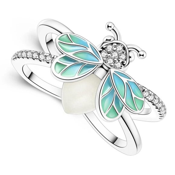 Glow in the Dark CZ Firefly Sterling Silver Ring - Picture 3 of 6